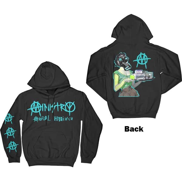 Ministry Unisex Pullover Hoodie: Moral Hygiene Gasmask (Back & Sleeve Print) (Large)