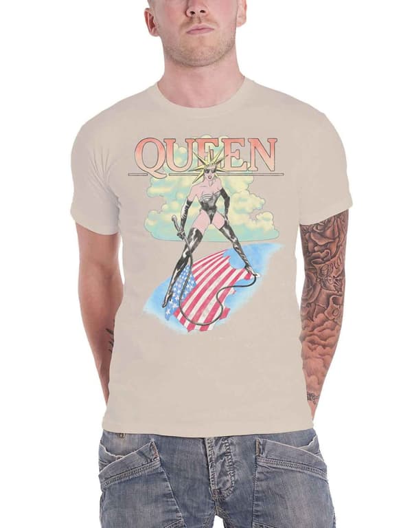 Queen T Shirt Mistress band logo vintage Official Mens Beige