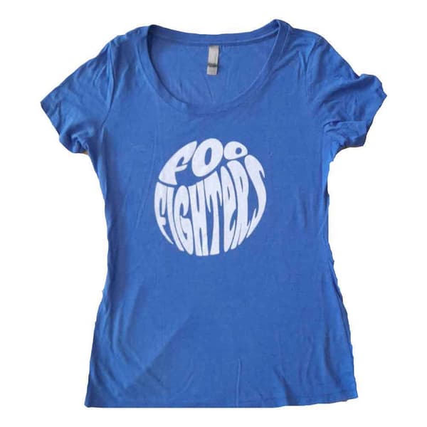 Foo Fighters T Shirt 70s Band Logo Official Womens Skinny Fit Blue