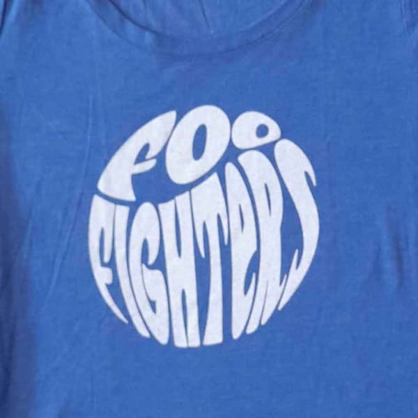 Foo Fighters T Shirt 70s Band Logo Official Womens Skinny Fit Blue