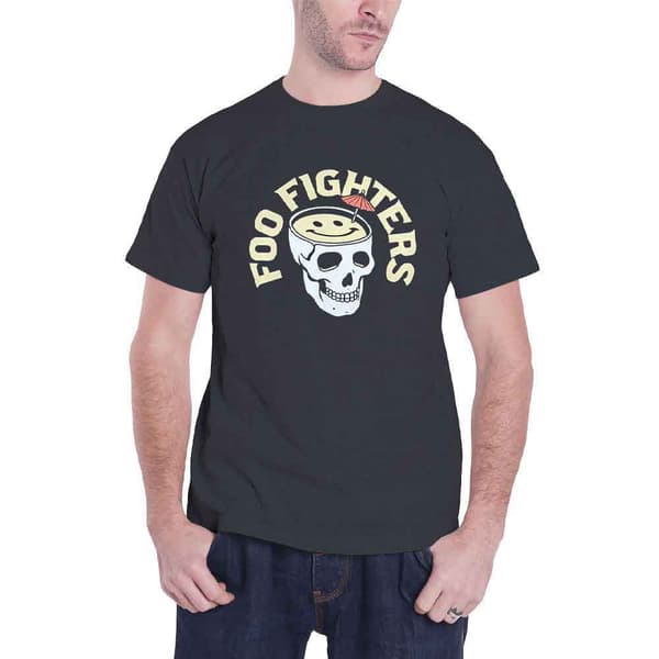 Foo Fighters T Shirt Skull Cocktail Band Logo Official Unisex Heather Ex Tour