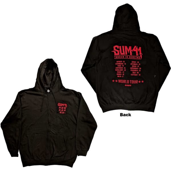 Sum 41 Unisex Zipped Hoodie: Order In Decline Tour 2020 (Back Print) (Ex-Tour) (X-Large)