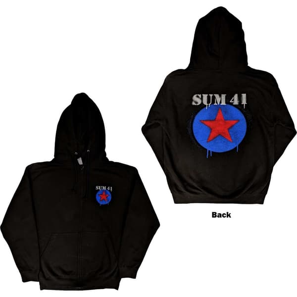 Sum 41 Unisex Zipped Hoodie: Star Logo (Back Print) (Ex-Tour) (Medium)