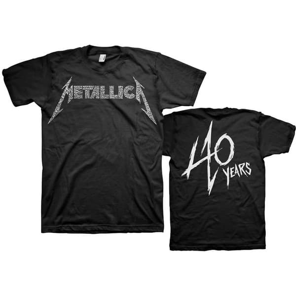 Metallica Unisex T-Shirt: 40th Anniversary Songs Logo (Back Print) (Large)