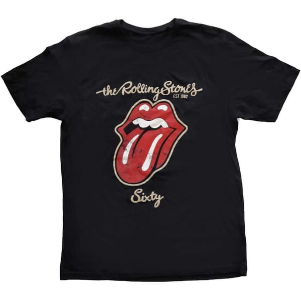 The Rolling Stones Unisex T-Shirt: Sixty Plastered Tongue (Suede Applique) (Small)