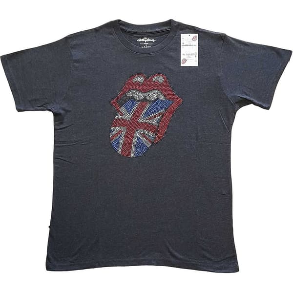The Rolling Stones Unisex Embellished T-Shirt: Classic UK (Diamante) (Small)