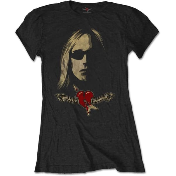 Tom Petty & The Heartbreakers Ladies T-Shirt: Shades & Logo (Soft Hand Inks) (Small)