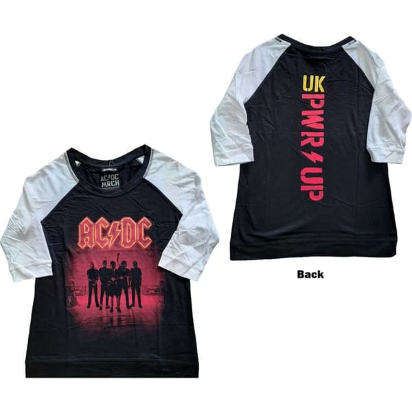 AC/DC Ladies Raglan T-Shirt: PWR-UP UK (Back Print) (XX-Large)