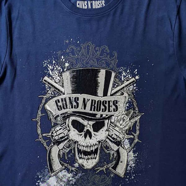 Guns N' Roses T Shirt Faded Skull Band Logo Official Mens Blue M