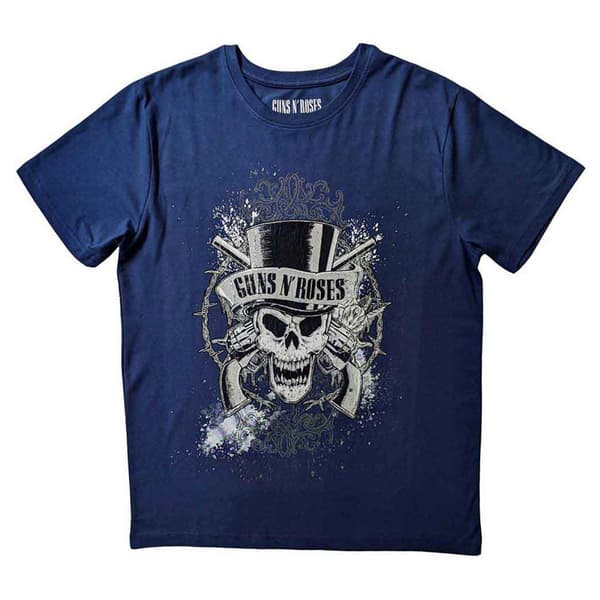 Guns N' Roses T Shirt Faded Skull Band Logo Official Mens Blue M