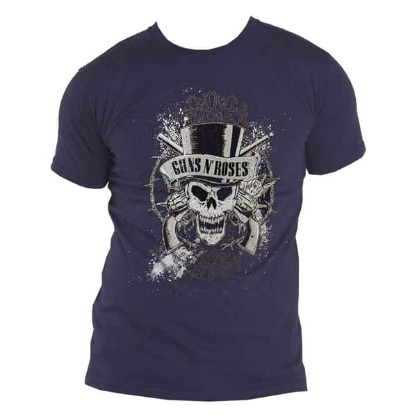 Guns N' Roses T Shirt Faded Skull Band Logo Official Mens Blue M
