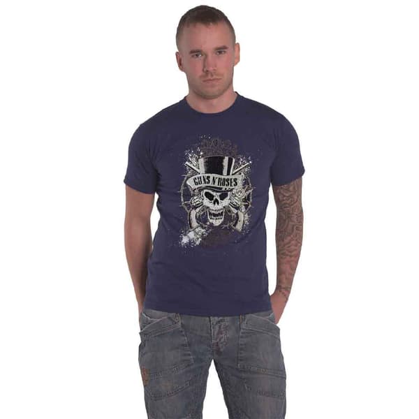 Guns N' Roses T Shirt Faded Skull Band Logo Official Mens Blue M