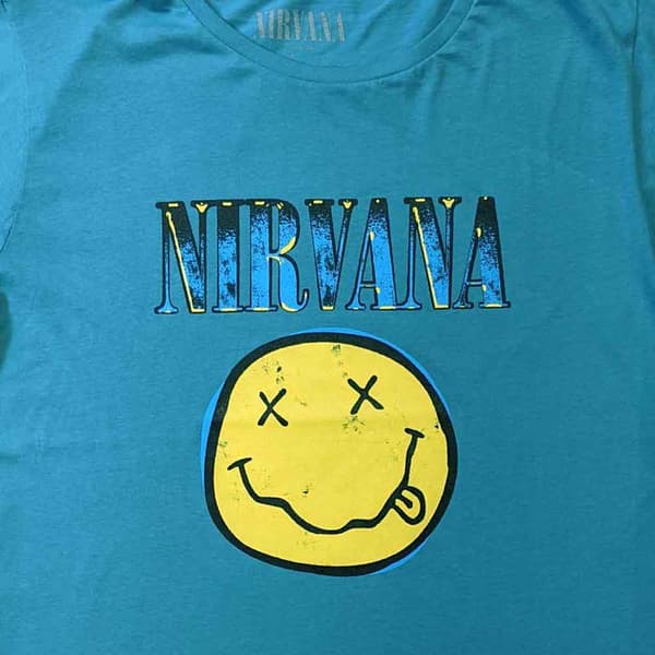 Nirvana T Shirt Band Logo Smile Official Mens Turquoise
