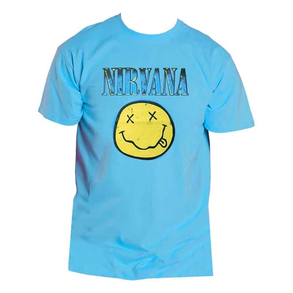 Nirvana T Shirt Band Logo Smile Official Mens Turquoise