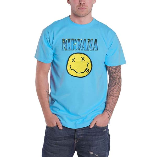 Nirvana T Shirt Band Logo Smile Official Mens Turquoise