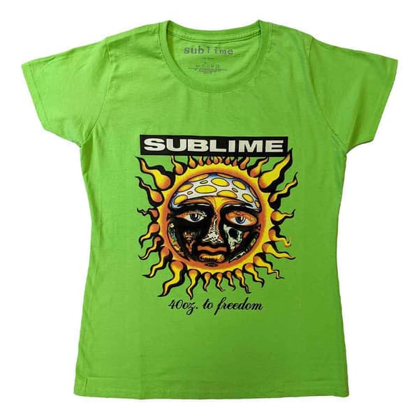 Sublime T Shirt 40oz To Freedom Band Logo Official Womens Skinny Fit Green
