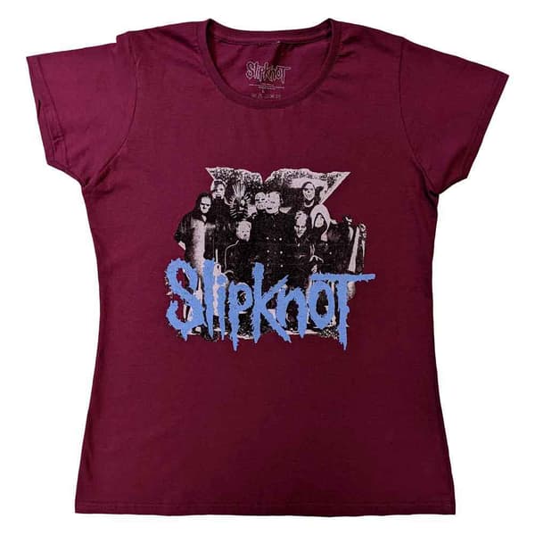 Slipknot T Shirt Goat Demon Band Logo Official Womens Skinny Fit Maroon Red