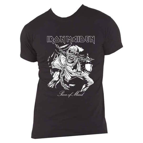 Iron Maiden T Shirt Piece of Mind Mono Eddie Band Logo Official Unisex Black