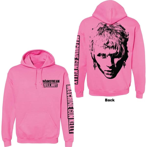 Machine Gun Kelly Unisex Pullover Hoodie: Pink Face (Back & Sleeve Print) (Large)