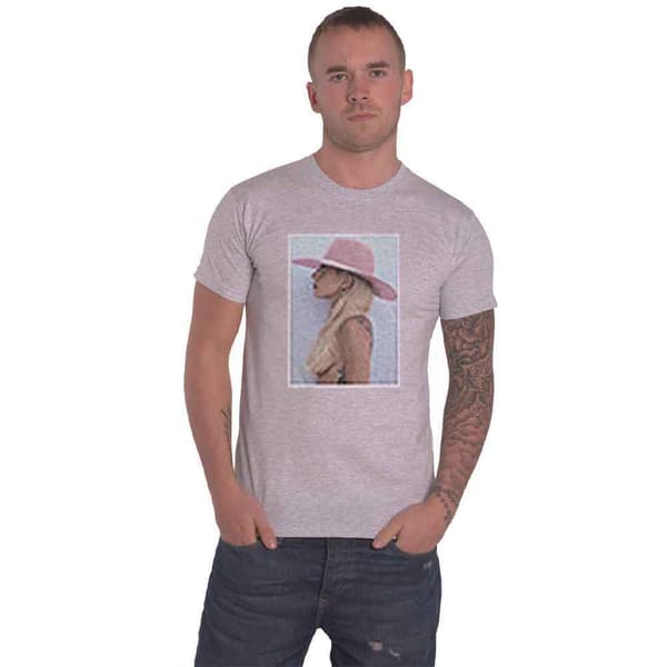 Lady Gaga T Shirt Pink Hat Logo Official Unisex Grey