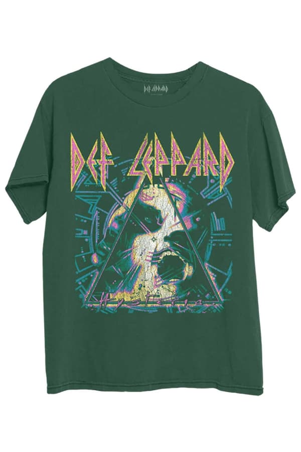 Def Leppard T Shirt Hysteria Album Art Band Logo Official Unisex Green