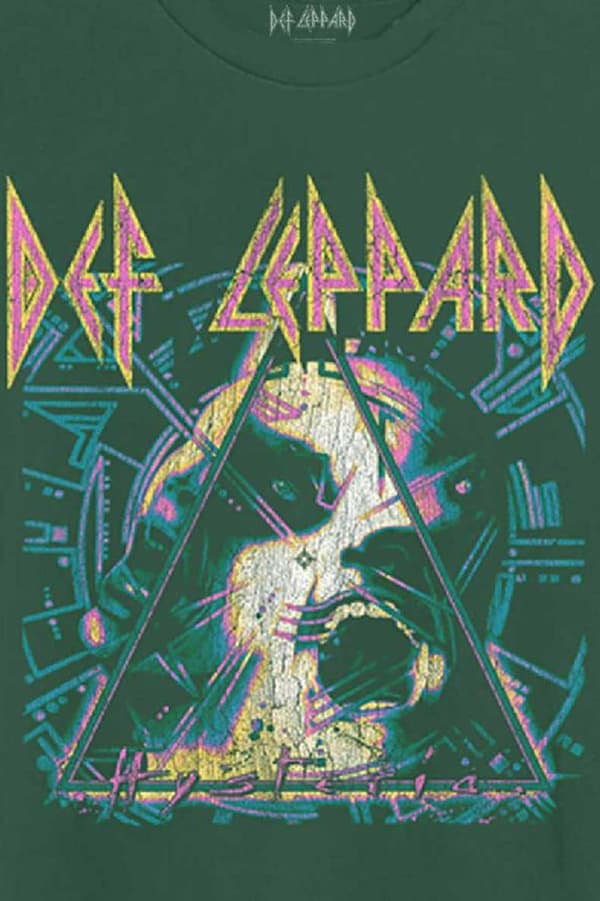 Def Leppard T Shirt Hysteria Album Art Band Logo Official Unisex Green