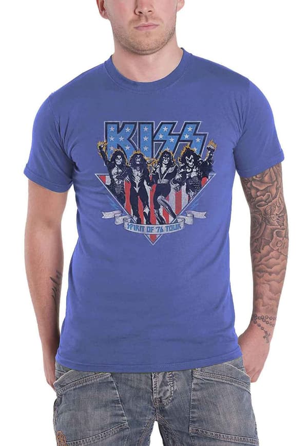 KISS T Shirt Americana Spirit of 76 Tour Official Mens Denim Blue