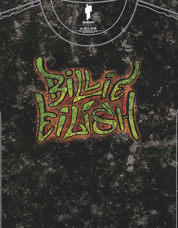 Billie Eilish T Shirt Graffiti Logo Official Unisex Black Snow Wash