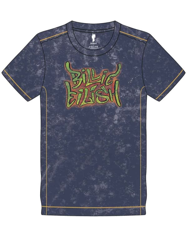 Billie Eilish T Shirt Graffiti Logo Official Unisex Navy Blue Snow Wash