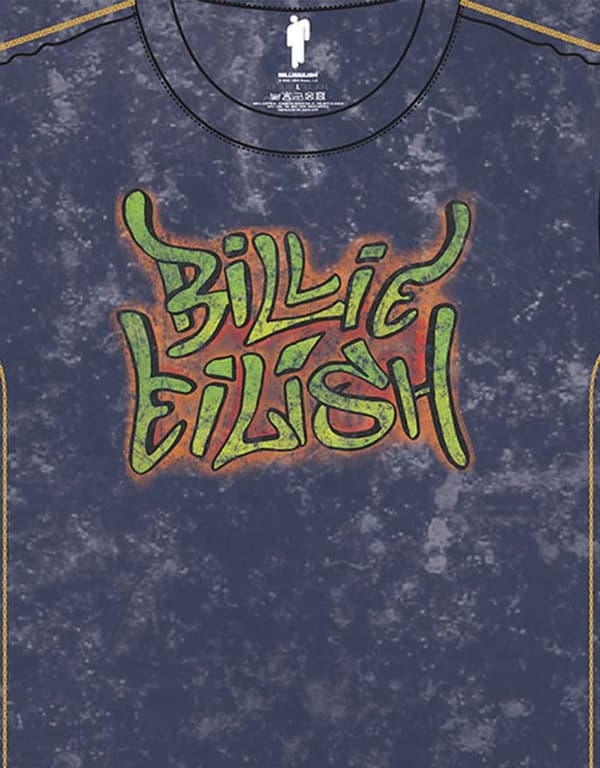 Billie Eilish T Shirt Graffiti Logo Official Unisex Navy Blue Snow Wash