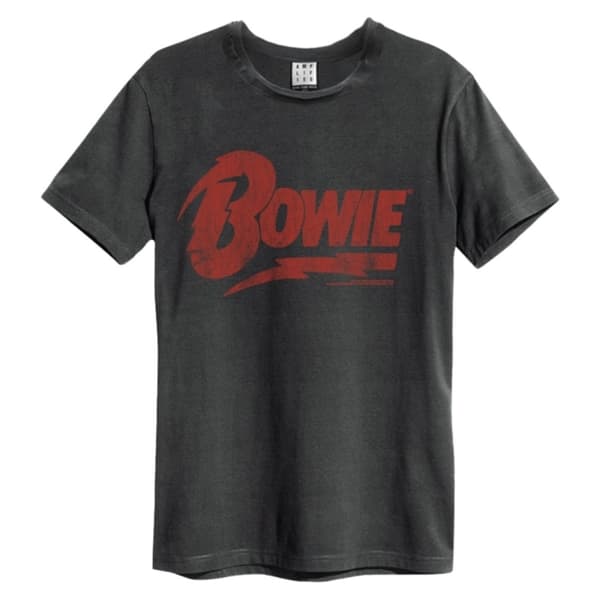 David Bowie: Logo Amplified Vintage Charcoal Medium T Shirt