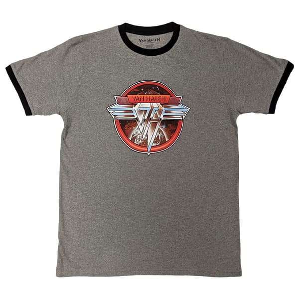 Van Halen Ringer T Shirt Circle Band Logo Official Unisex Grey