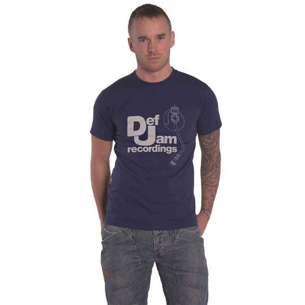 Def Jam Recordings T Shirt Logo and Stylus Official Mens Navy Blue