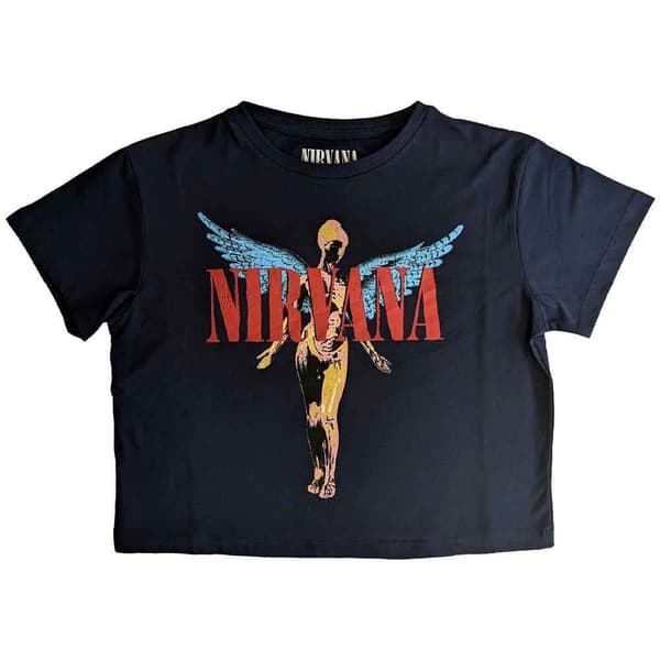 Nirvana Crop Top T Shirt In Utero Angelic Band Logo Official Womens Navy