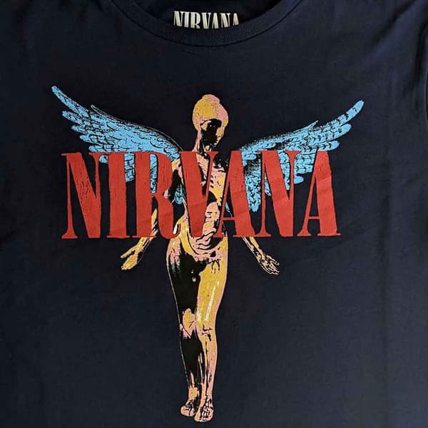 Nirvana Crop Top T Shirt In Utero Angelic Band Logo Official Womens Navy