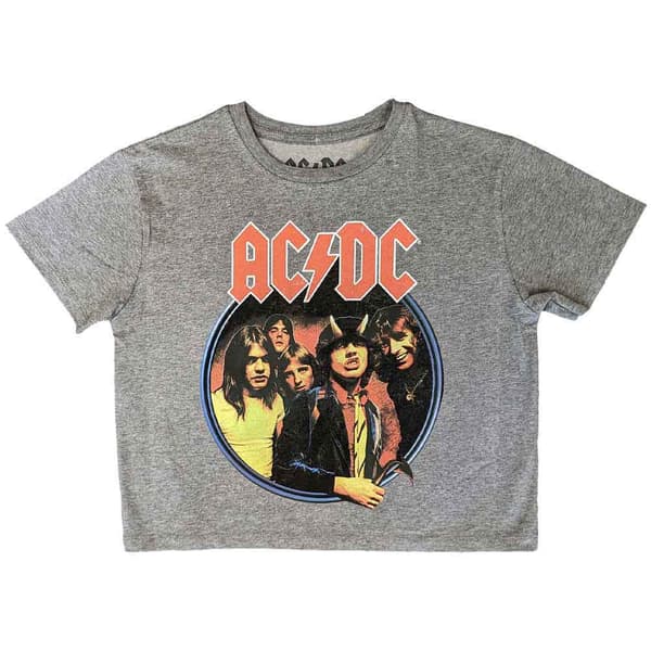 AC/DC Crop Top T Shirt Highway To Hell Circle Band Logo Official Womens Grey