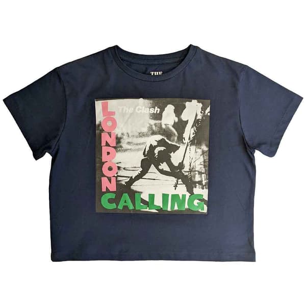 The Clash Crop Top T Shirt London Calling Band Logo Official Womens Navy