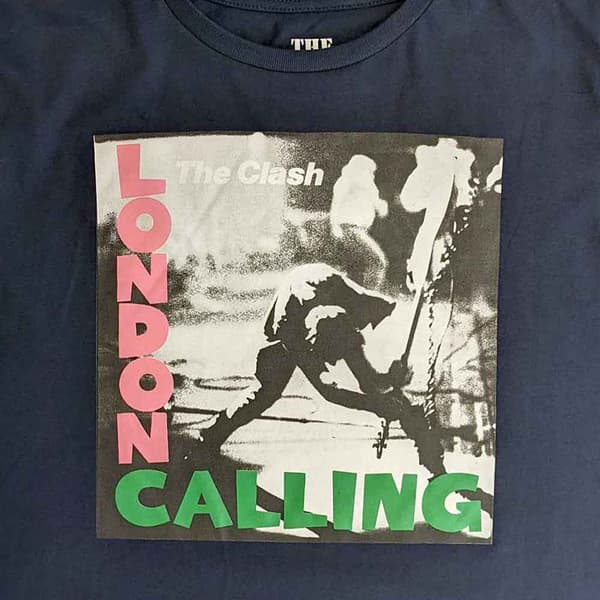 The Clash Crop Top T Shirt London Calling Band Logo Official Womens Navy