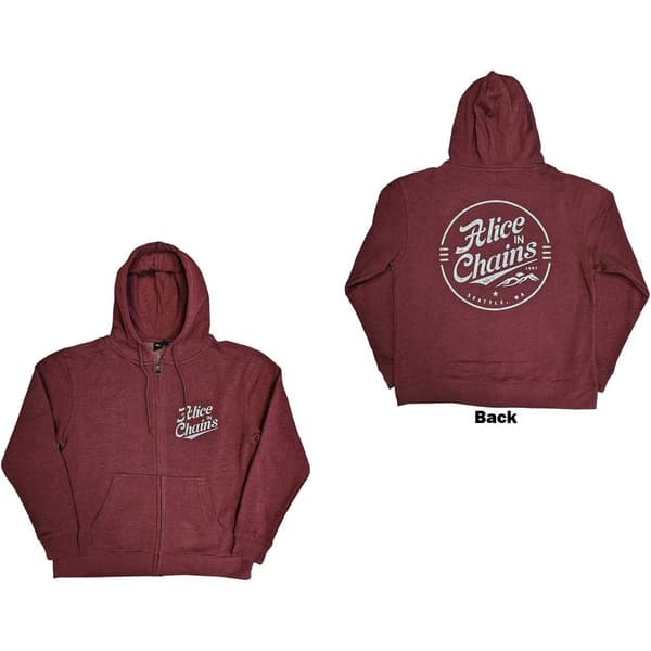 Alice In Chains Unisex Zipped Hoodie: Circle Emblem (Back Print) (Small)