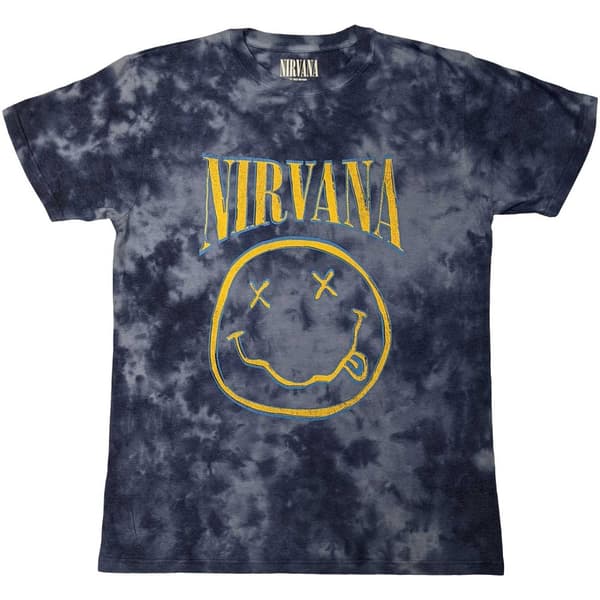 Nirvana Unisex T-Shirt: Smiley Blue Stroke (Wash Collection) (Large)