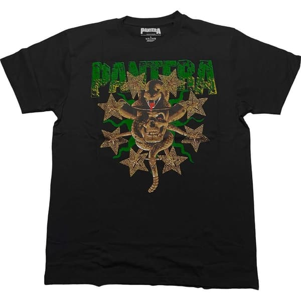 Pantera Unisex Embellished T-Shirt: Skull & Snake (Diamante) (Large)