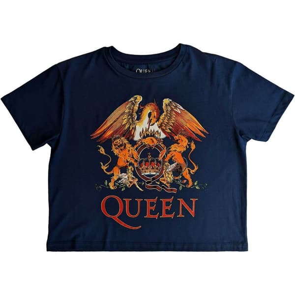 Queen Ladies Crop Top: Classic Crest (Small)