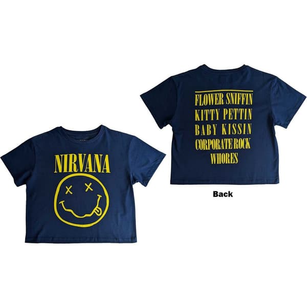 Nirvana Ladies Crop Top: Yellow Smiley Flower Sniffin (Back Print) (XX-Large)
