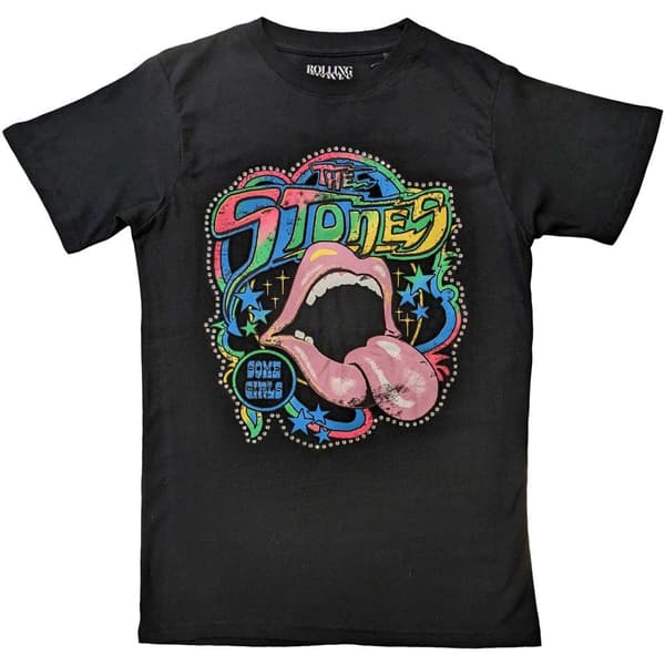 The Rolling Stones Unisex Embellished T-Shirt: Some Girls Neon Tongue (Diamante) (XX-Large)