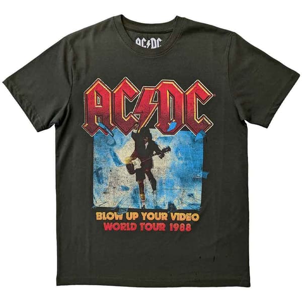 AC/DC T Shirt Blow Up Your Video Band Logo Official Unisex Green Green M