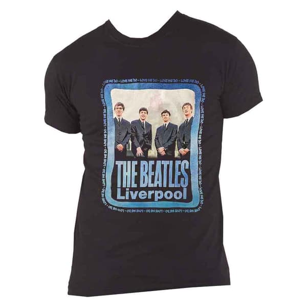 The Beatles T Shirt Pier Head Frame Logo Official Unisex Black