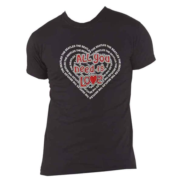 The Beatles T Shirt All You Need Is Love Heart Logo Official Unisex Black