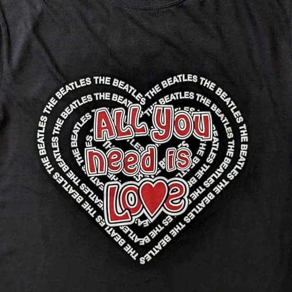 The Beatles T Shirt All You Need Is Love Heart Logo Official Unisex Black