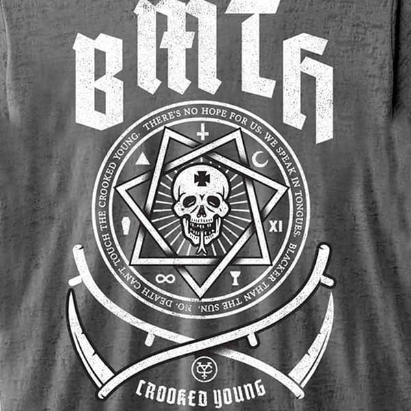 Bring Me The Horizon T Shirt Crooked Young Logo Official Charcoal Grey Burnout