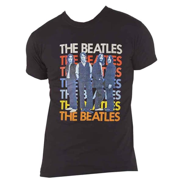The Beatles T Shirt Iconic Multicolour Band logo Official Unisex Black
